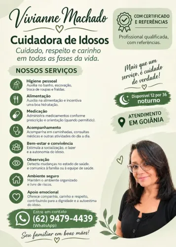 ? CUIDADORA DE IDOSOS | Atendimento residencial e acompanhamento hospitalar.