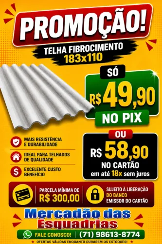 TELHA 183X110, 5MM FIBROCIMENTO R$ 49,90 DINHEIRO OU PIX