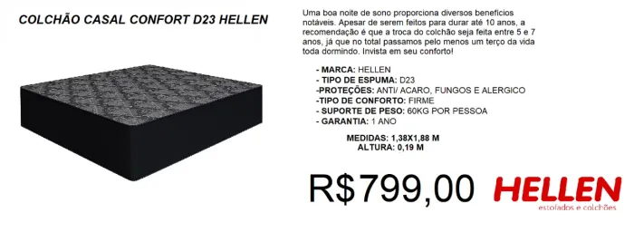 Colchão casal d23 19 cm altura de ala qualidade - compre hoje e receba em até 72 h