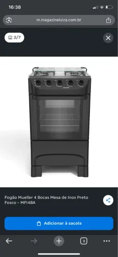 Fogão Müller 4 bocas preto inox