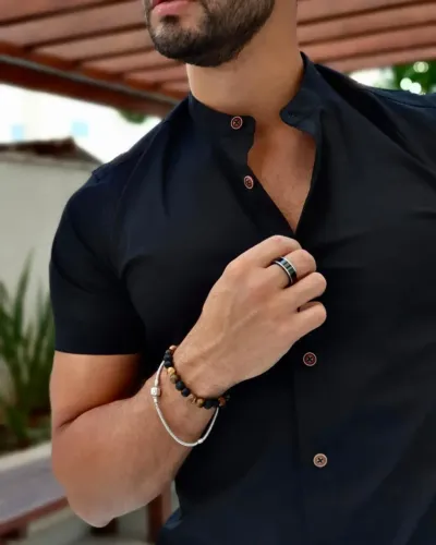 Camisa Viscolinho Gola Padre slim