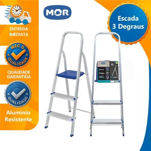 Escada de Alumínio Marca Mor 3 Degraus