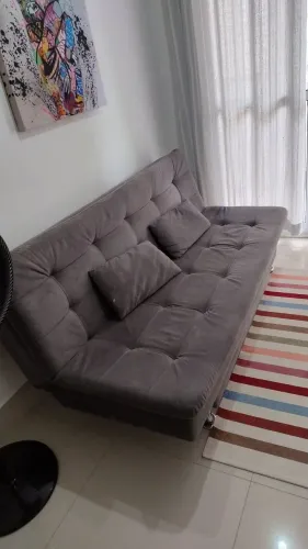 Sofá-Cama 3 Lugares Suede Cinza