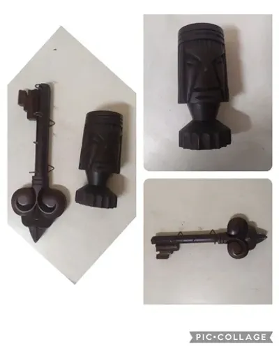 Entalhado em madeira porta chaves e mini pilão/decorativo ou para porta canetas