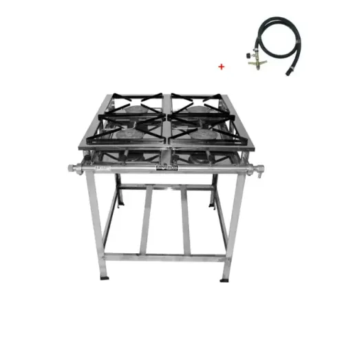 Fogão Industrial Alta Pressão Inox 4 Bocas Com Kit Gás