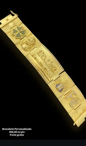 Bracelete em moeda antiga banhado 18k articulado cravejado personalizado