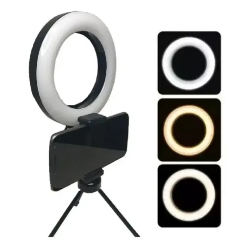 Anel de LED Ring Light 16cm com Suporte Para Celular e Tripe de Mesa
