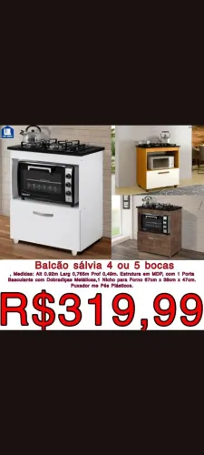Balcão Cooktop Sálvia 4 ou 5 Bocas