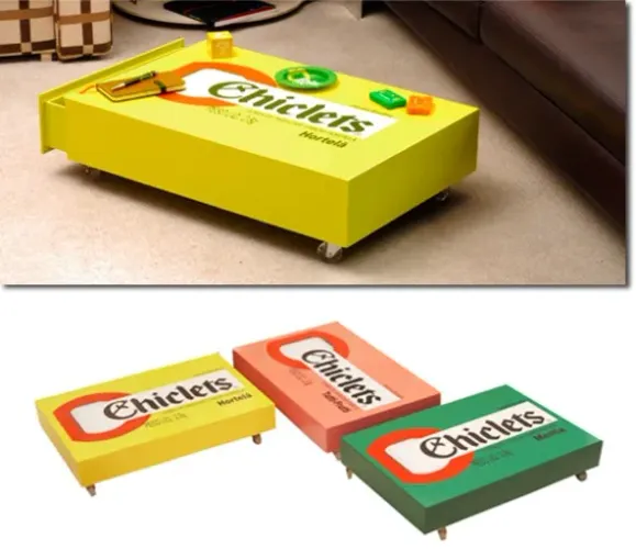 Mesa de centro vintage com gaveta e rodinhas, designer caixa de chiclete