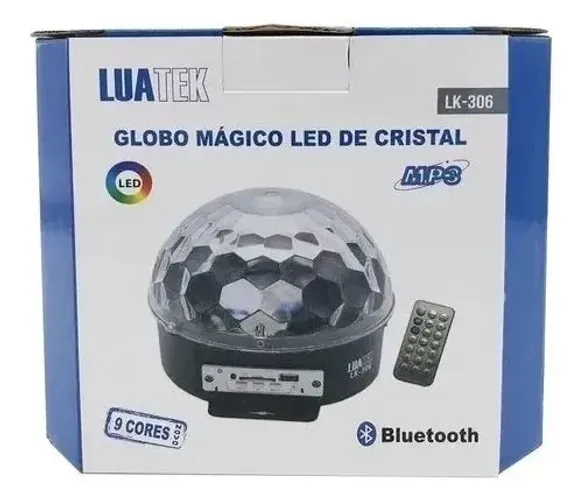 Globo Mágico LED de Cristal MP3 Bluetooth 9 Cores