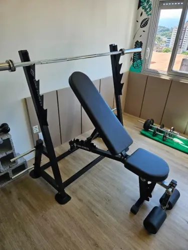 Banco Supino Reto Inclinado e Declinado Prime + Barra Olímpica 20kg + Kit de Musculação