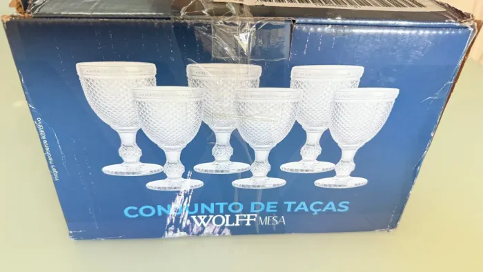6 taças de vidro bico de jaca da marca Wolff (NOVAS)
