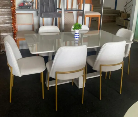 Mesa de Jantar off white com 6 Cadeiras joana