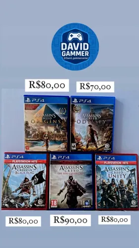 LOTE DE JOGOS PS4 COLEÇÃO ASSASSINS CREED 5 JOGOS