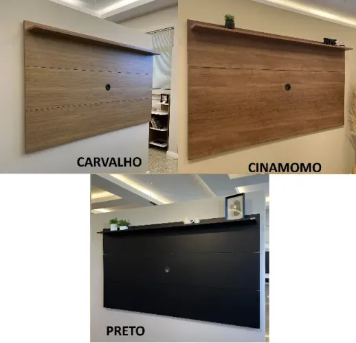 Painel TV até 60" Preto OU Amadeirado 180cm com Prateleira