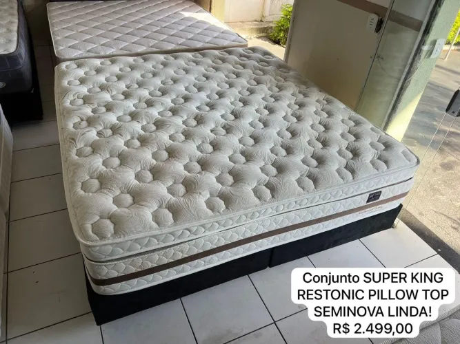 Cama Conjunto Super King Restonic Pillow Top Seminova