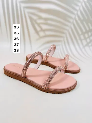 Sandália Feminina Rosa com Strass - Vários Tamanhos