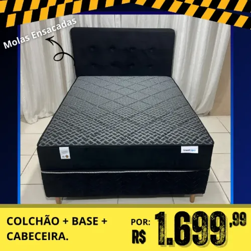 CAMA BOX CASAL + CABECEIRA + COLCHÃO MOLAS ENSACADAS 