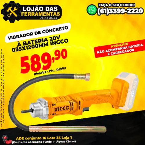 Vibrador de Concreto à Bateria 20v 035x1200mm Ingco