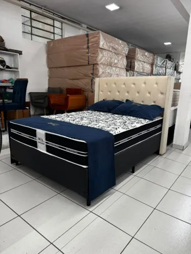 Cama Box Casal + Colchão Molas 1,88m x 1,38m