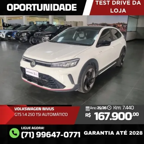 VOLKSWAGEN NIVUS GTS 1.4 250 TSI TOTAL FLEX AUTOMÁTICO BRANCO COM 7.440KM TEST DRIVE LOJA