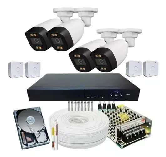 Kit 4 Camera Segurança Colorida Noite Full Hd Star Color 2mp (Instalado)