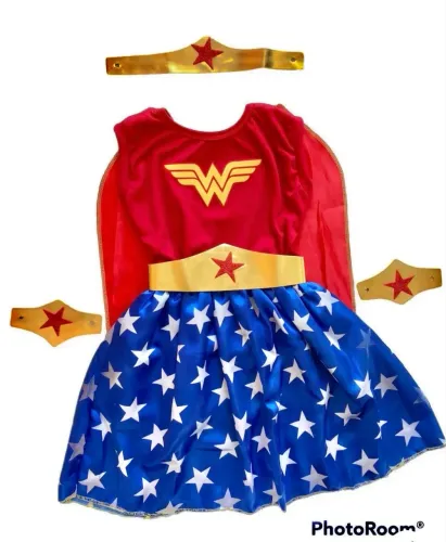 Fantasia infantil mulher maravilha com acessórios 