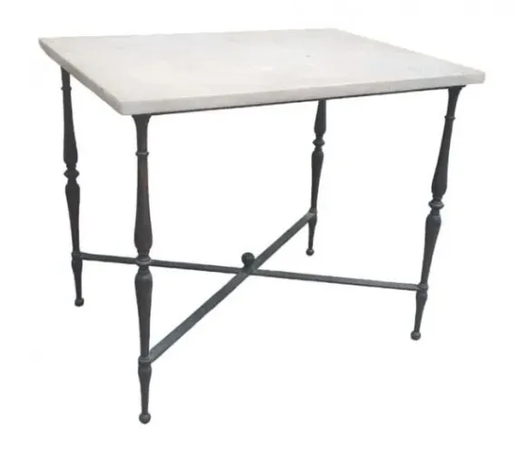 Mesa lateral estrutura ferro torneados amarração em X com tampo mármore branco