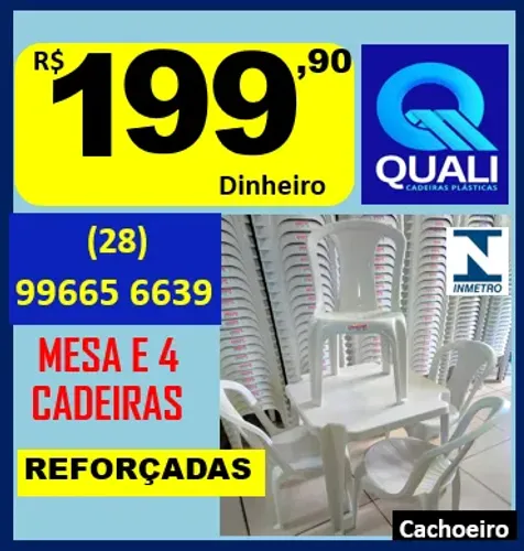 Jogo de Mesa e Cadeiras plasticas Reforçada
