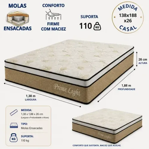 Colchão Casal de Molas Ensacadas Prime Light