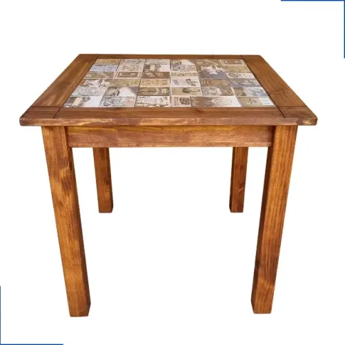 Mesa Jantar Quadrada Madeira Tampo De Cerâmica 80x80cm Rústico Resistente ULTIMA PEÇA