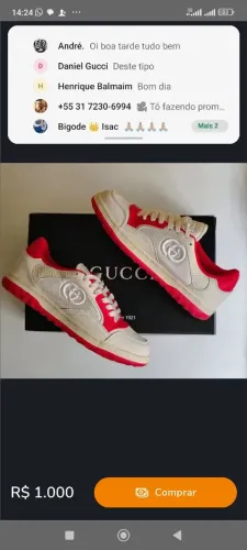Tênis Gucci Tam 41 branco e vermelho