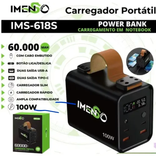 Carregador portátil 60.000mAh 100w Powerbank imenso. Compatível com Starlink Mini.