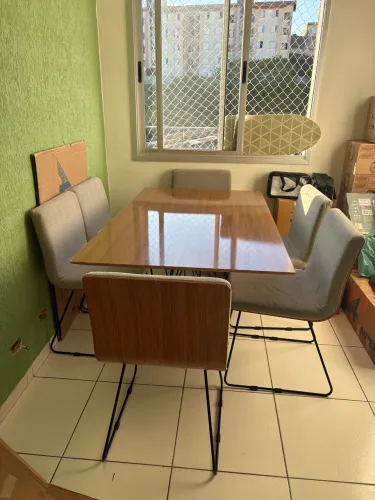 Mesa laca com vidro e ferro 6 lugares