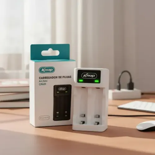 Carregador De Pilhas Aa Aaa Com Indicador Led Marca Knup Novo