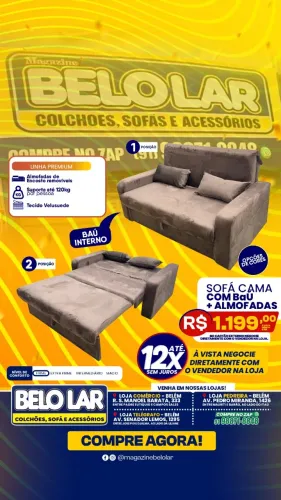 Sofá Cama Com Baú + Almofadas