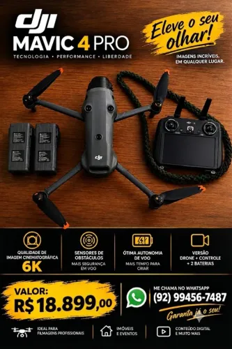 Dji Mavic 4 pro, com 2 baterias
