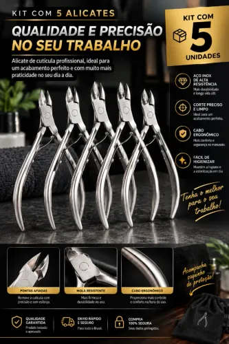 Kit com 5 Alicate Desencravador De Unhas Aço Inox Anatômico Oferta