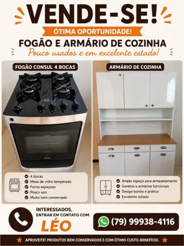 Vendo fogão de 4 bocas da consul e armário de cozinha aço Itatiaia 