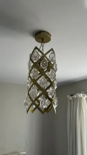 Luminária Pendente Dourado com Cristais