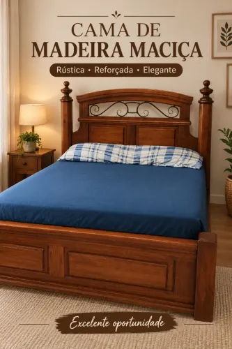 Cama de Casal - Madeira Maciça Rústica