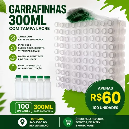 Lote 100 Garrafinhas Plásticas 300ml para Delivery! BARATEZA!