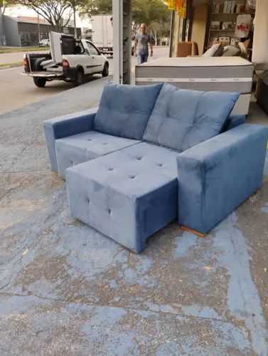 Sofá retrátil suede azul marinho 3 lugares