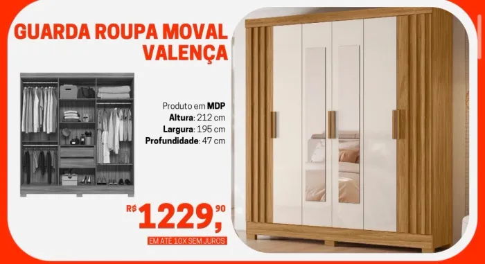Guarda-Roupa Móval Valença 6 Portas com Espelho - Novo - Entrega Rápida
