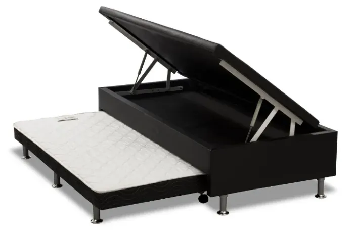 Cama solteiro box baú com colchão e cama auxiliar