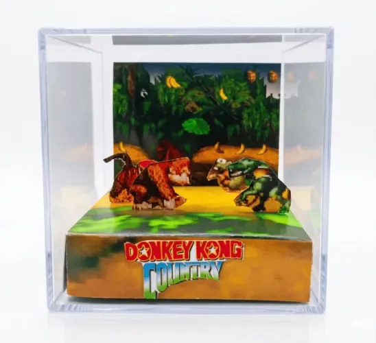 Cubo Diorama Donkey Kong Country Artesanal Decorativo Retrô Gamer