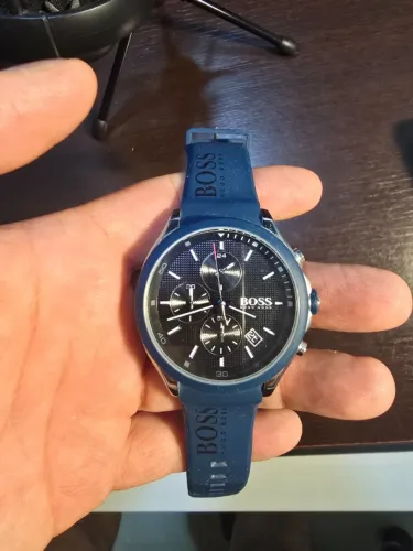 Relógio Masculino BOSS Velocity 1513717 Cronógrafo azul pulseira latex 44 mm full set