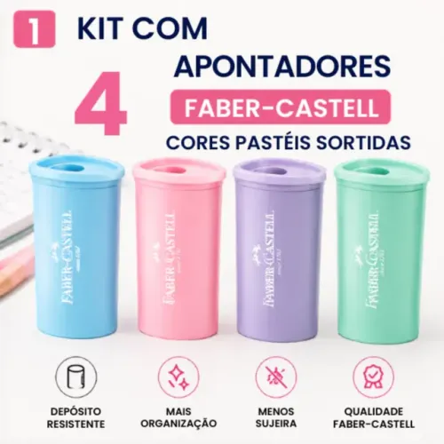Kit 4 Apontador Triangular com Depósito Faber Castell Tons Pasteis Novo