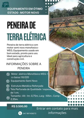 PENEIRA ELÉTRICA DE TERRA - MOTOR WEG SEMI NOVO