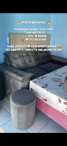 Sofá na promoção 850 leva o puff de brinde
